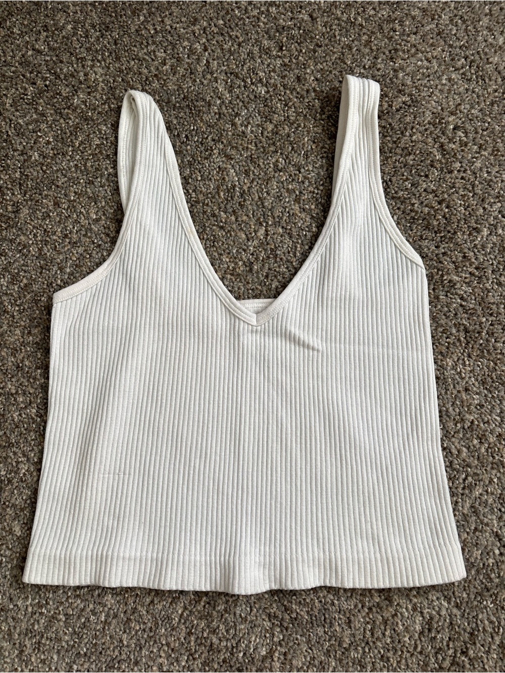 Free People Ribbed V-Neck Tank Top in Cream